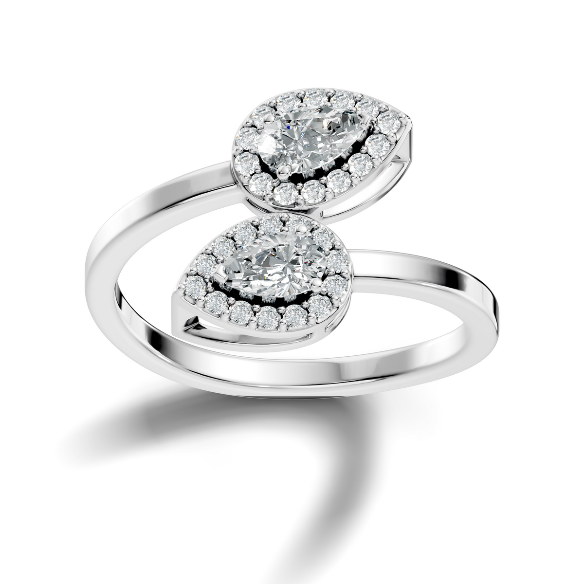 Lab Grown Pear & Round Diamond Halo Open Bypass Ring - HIGHCARAT DIAMONDS
