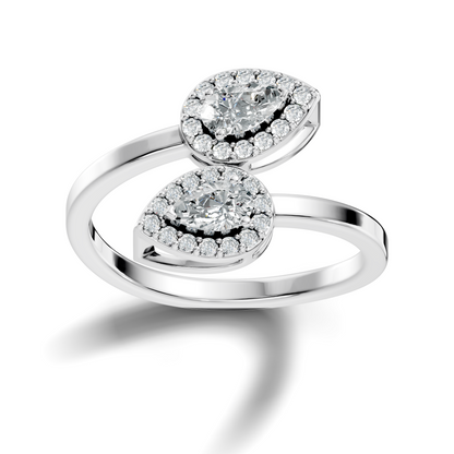 Lab Grown Pear & Round Diamond Halo Open Bypass Ring - HIGHCARAT DIAMONDS