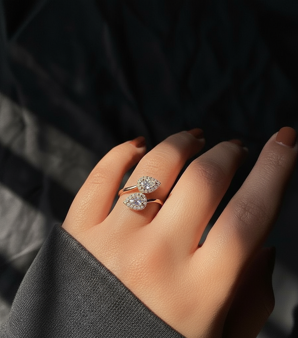 Lab Grown Pear & Round Diamond Halo Open Bypass Ring - HIGHCARAT DIAMONDS #wearthelook