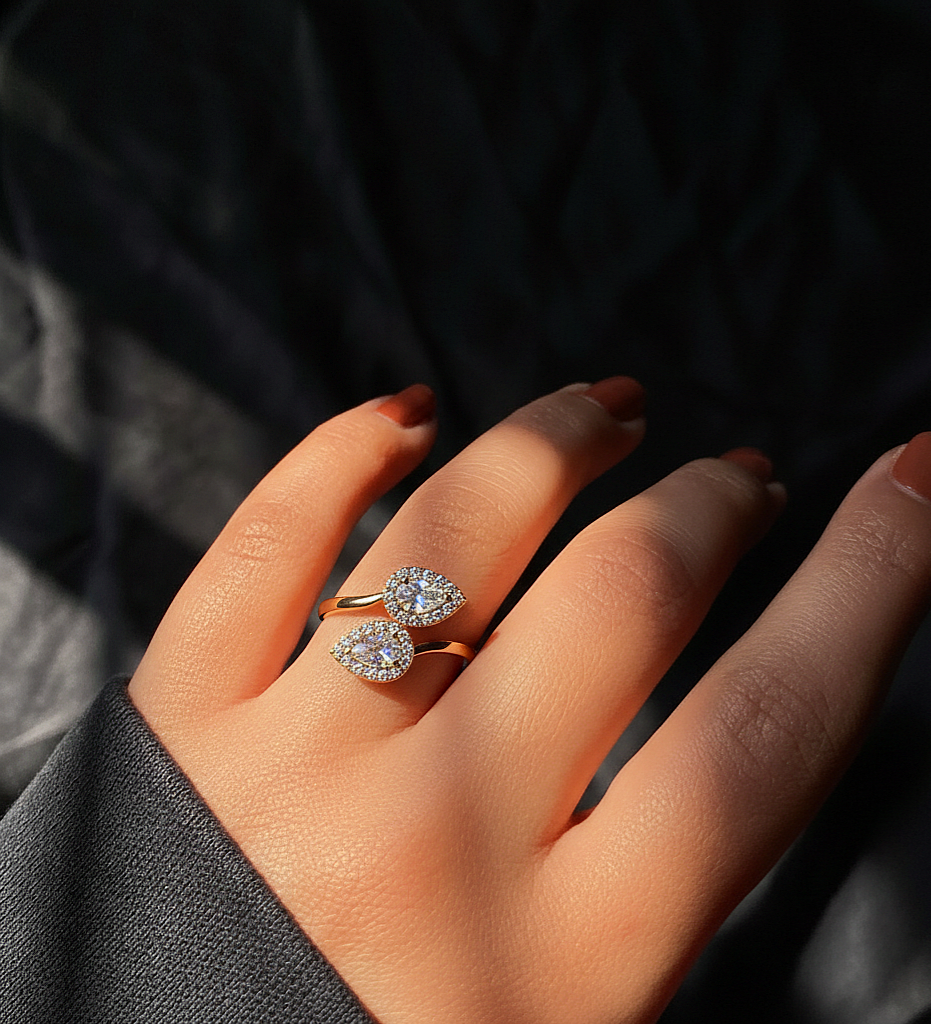 Lab Grown Pear & Round Diamond Halo Open Bypass Ring - HIGHCARAT DIAMONDS #wearthelook