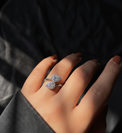 Lab Grown Pear & Round Diamond Halo Open Bypass Ring - HIGHCARAT DIAMONDS #wearthelook