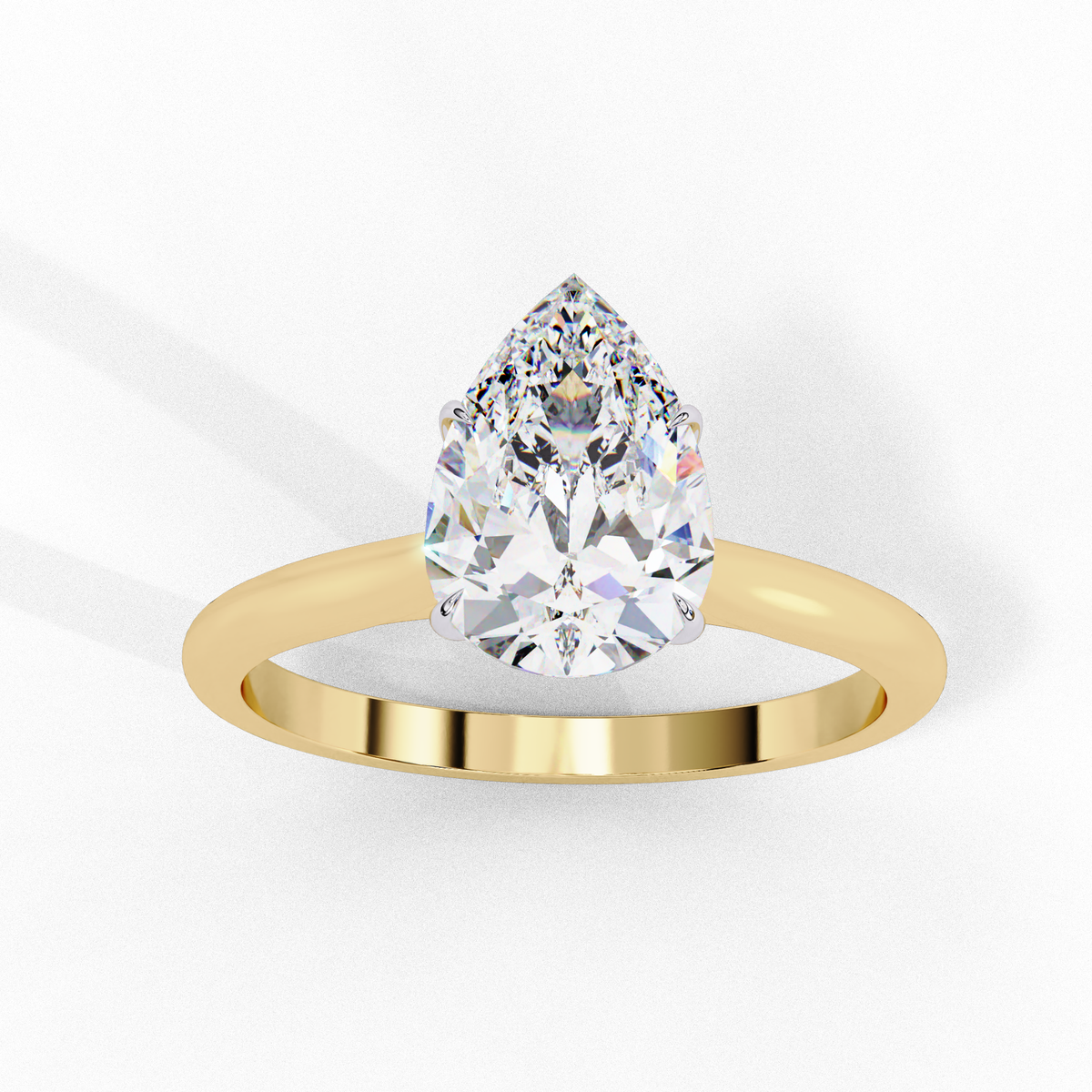 Lab Grown Pear Shaped Diamond Solitaire Ring with polished band design
