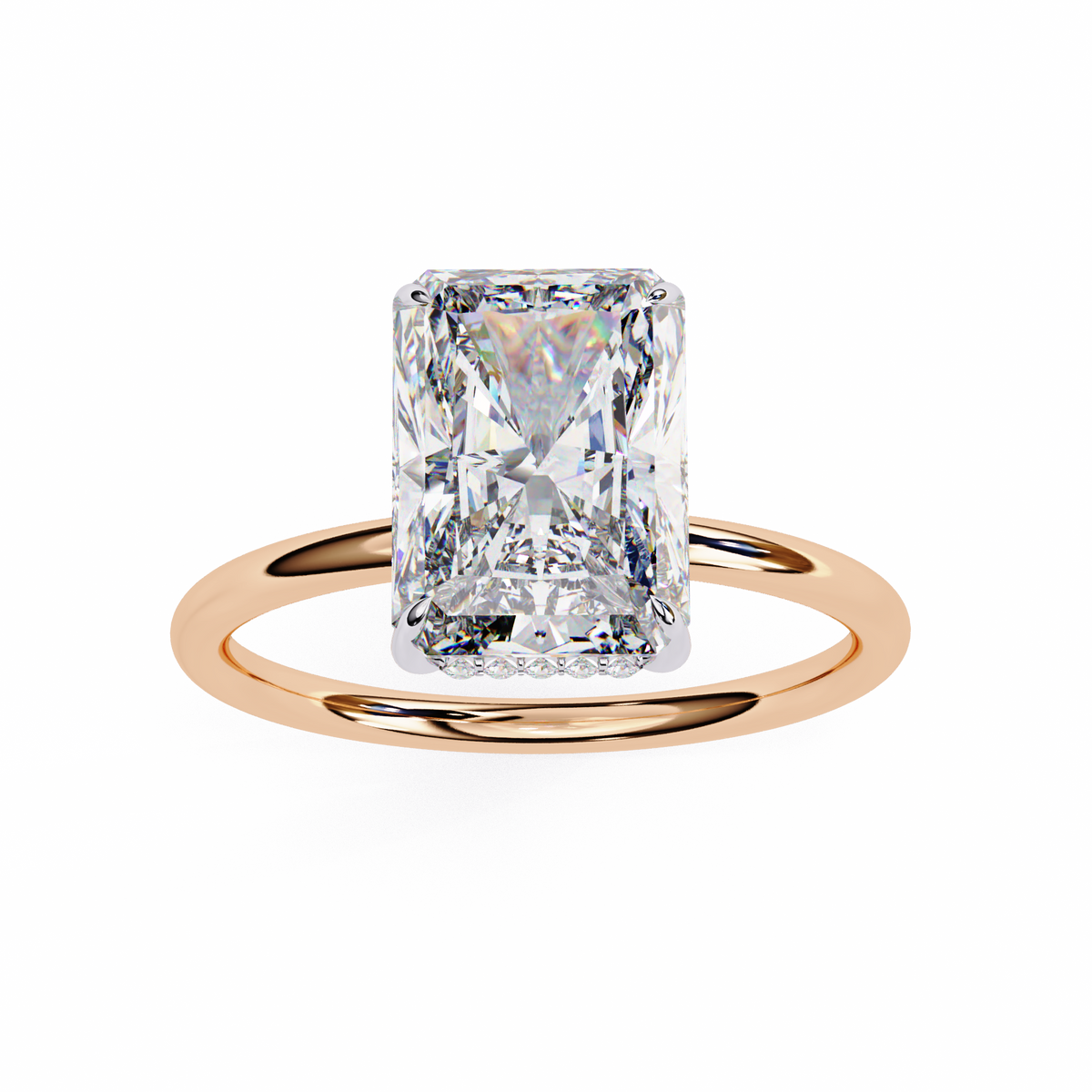 Lab Grown Radiant Cut Hidden Round Halo Solitaire Ring - HIGHCARAT DIAMONDS