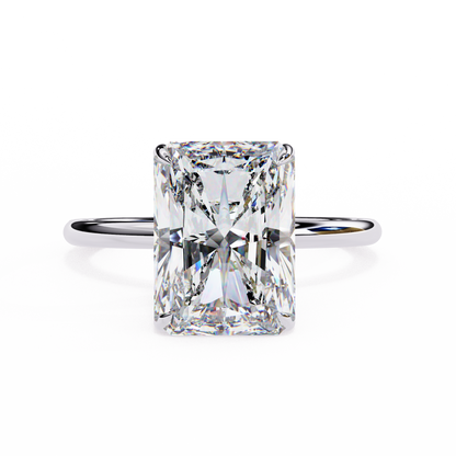 Lab Grown Radiant Cut Hidden Round Halo Solitaire Ring with polished band design