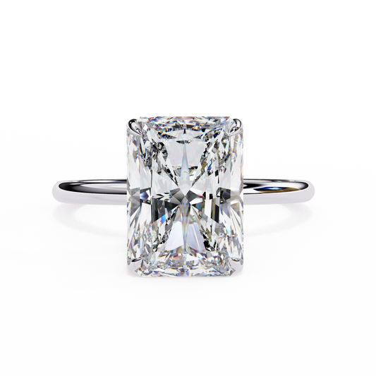 Lab Grown Radiant Cut Hidden Round Halo Solitaire Ring with polished band design