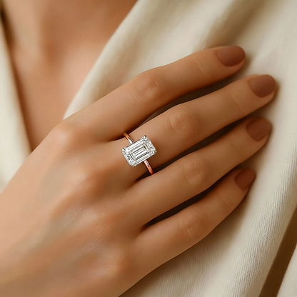 360 view video of lab grown radiant cut hidden round halo solitaire ring rotating on white background