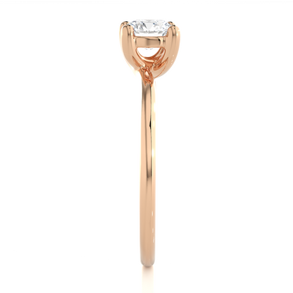 Close up of round brilliant cut lab diamond ring with refined details