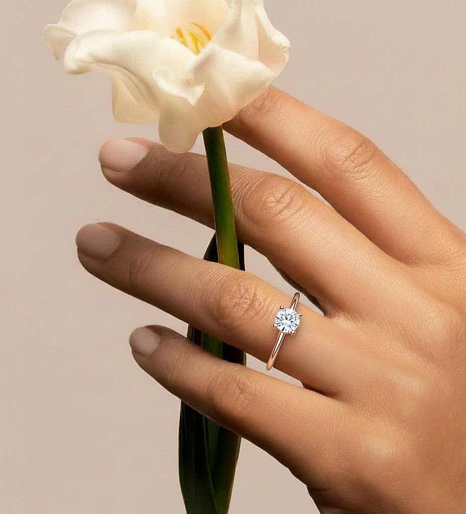 360 view video of lab grown round brilliant cut diamond ring rotating on white background