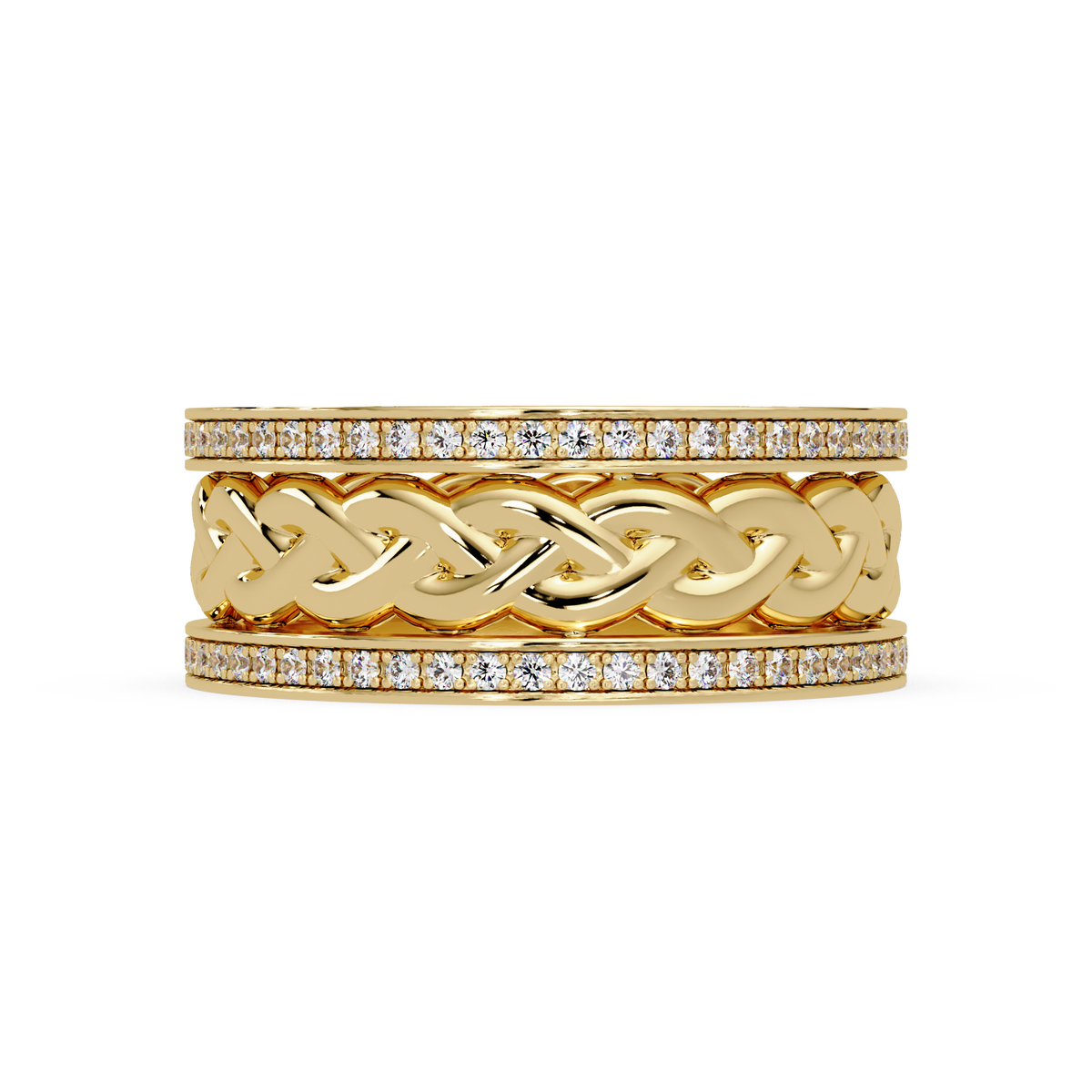Lab Grown Round Diamond Braided Link Band Pave Edges Ring - HIGHCARAT DIAMONDS