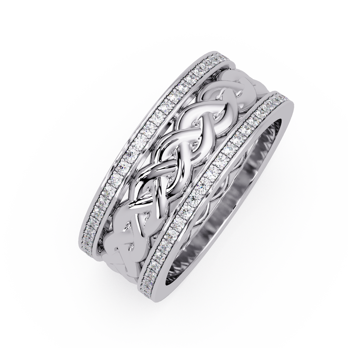Lab Grown Round Diamond Braided Link Band Pave Edges Ring - HIGHCARAT DIAMONDS