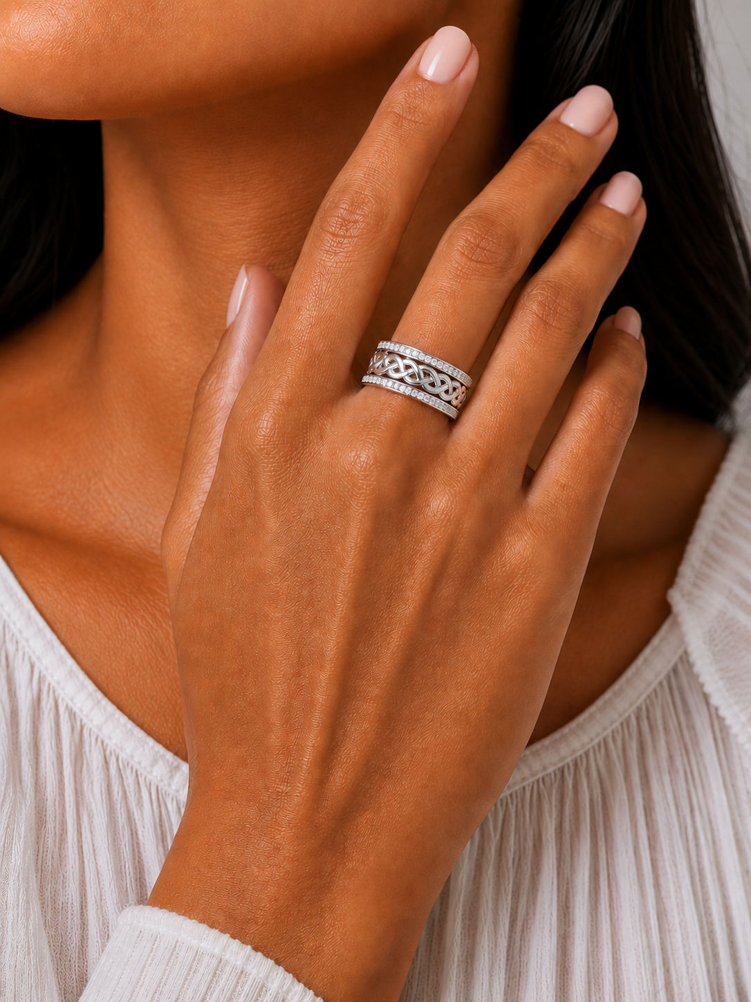 Lab Grown Round Diamond Braided Link Band Pave Edges Ring - HIGHCARAT DIAMONDS
