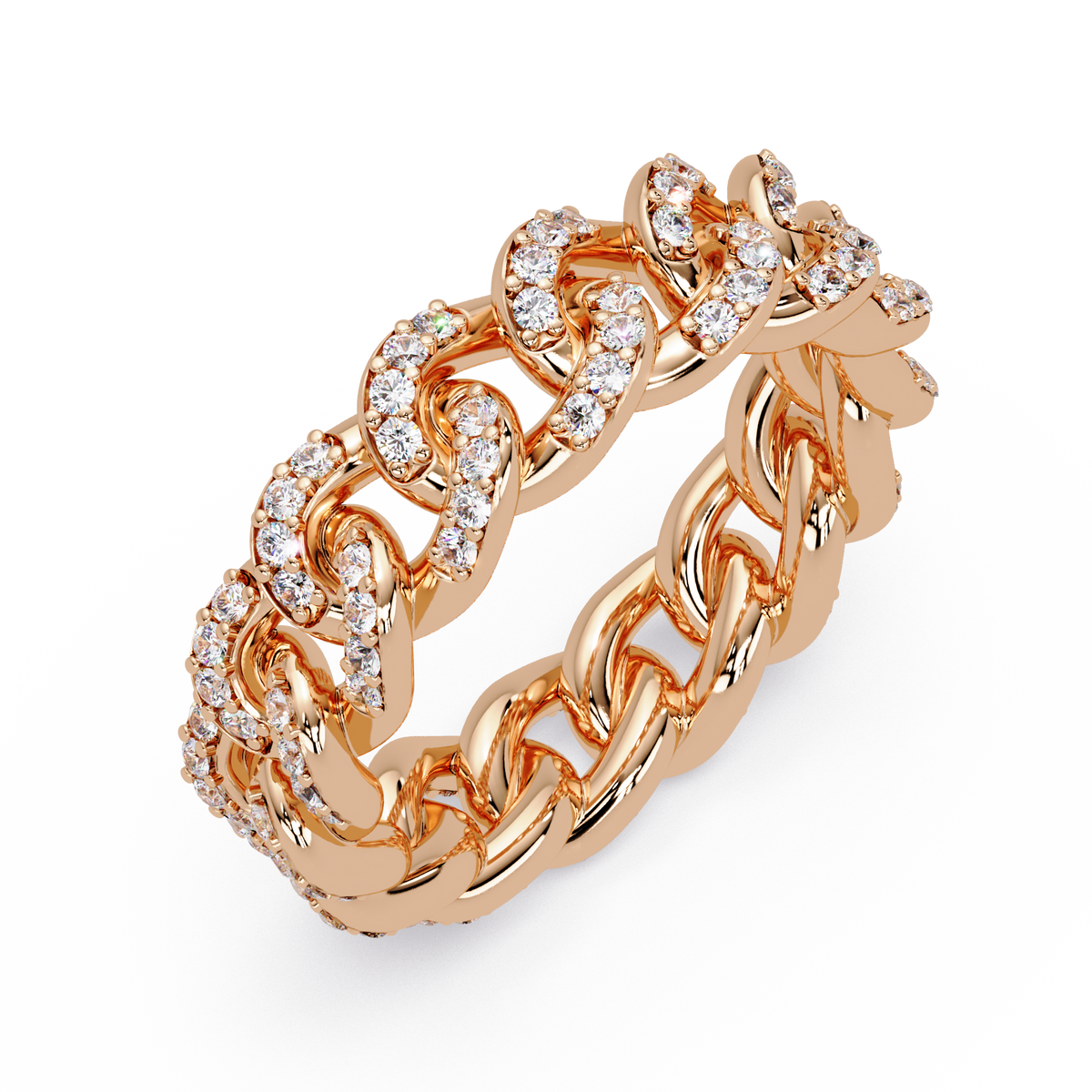 Lab Grown Round Diamond Cuban Link Band Ring - HIGHCARAT DIAMONDS