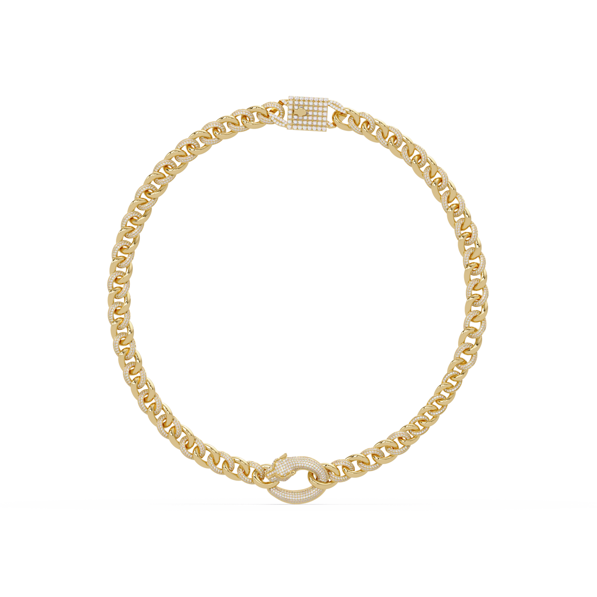 Lab Grown Round Diamond Cuban Link Circle Clasp Necklace - HIGHCARAT DIAMONDS