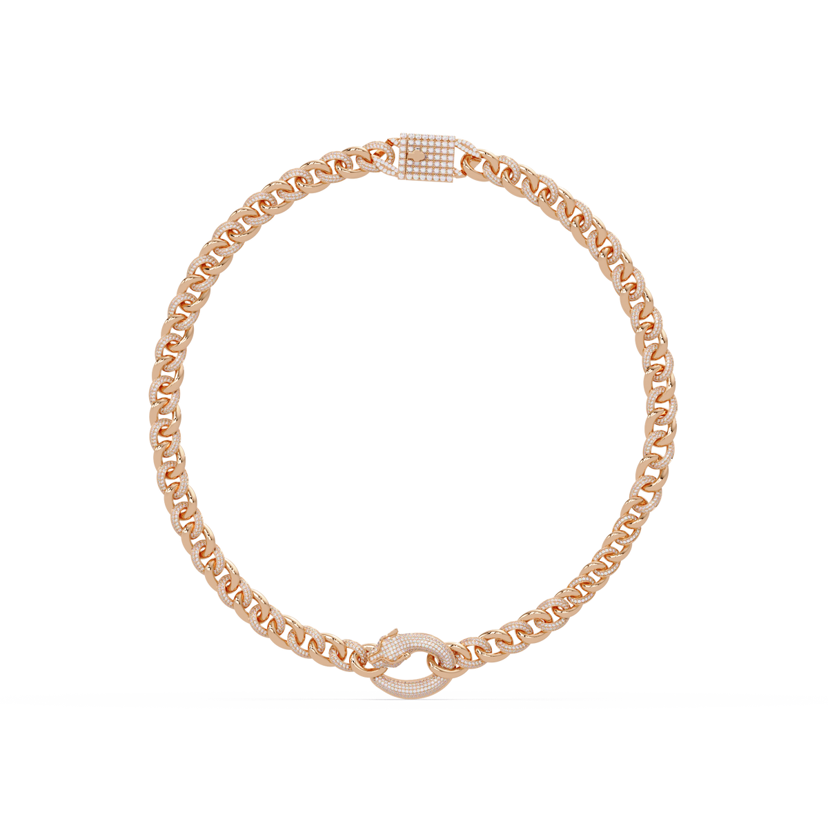Lab Grown Round Diamond Cuban Link Circle Clasp Necklace - HIGHCARAT DIAMONDS