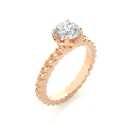 Side profile of round cut lab diamond minimalist twisted ring