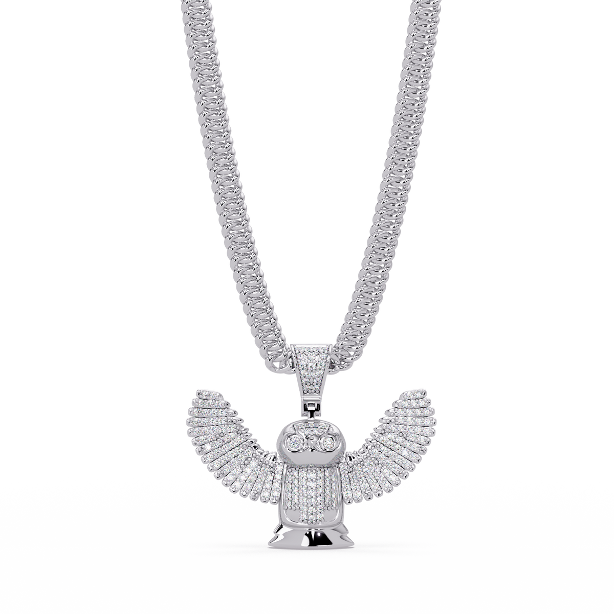 Lab Grown Round Diamond Owl Wing Pendant Chain - HIGHCARAT DIAMONDS