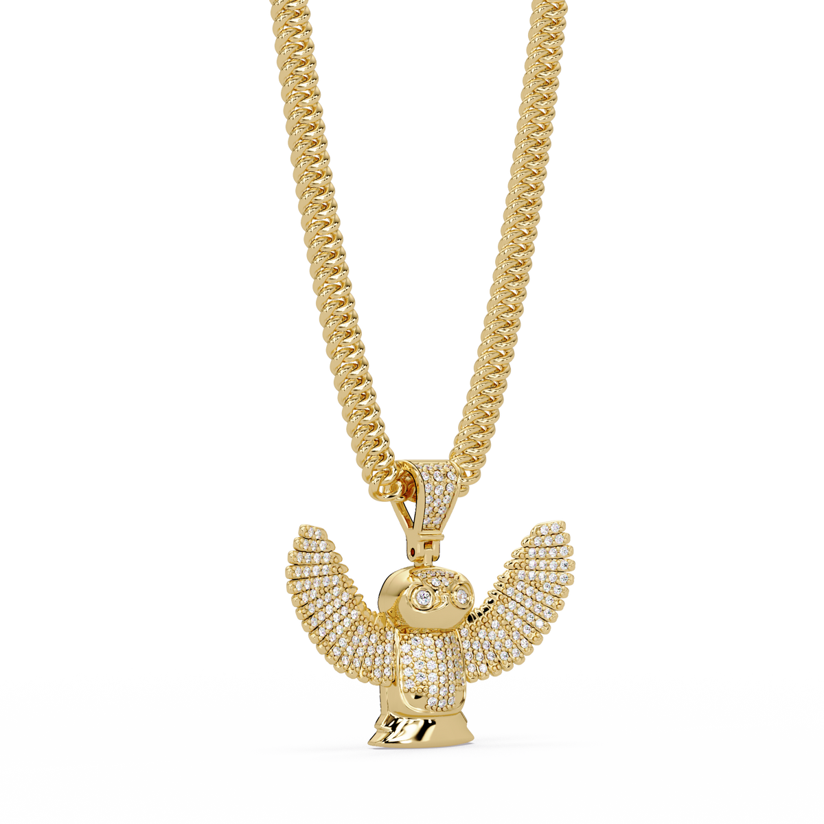 Lab Grown Round Diamond Owl Wing Pendant Chain - HIGHCARAT DIAMONDS