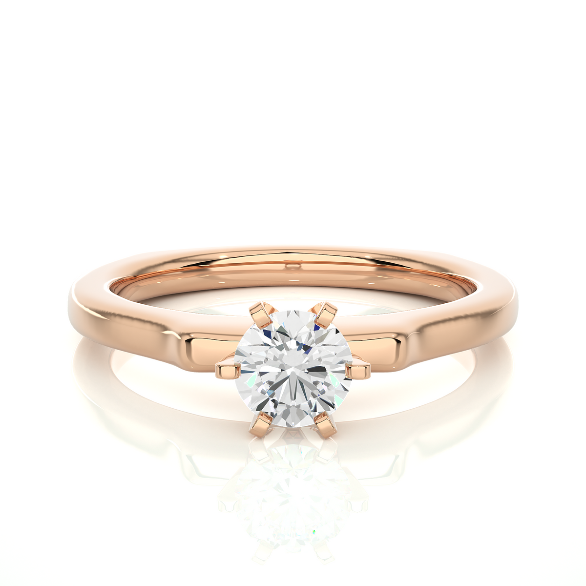 Front view of round cut lab diamond six claw ring