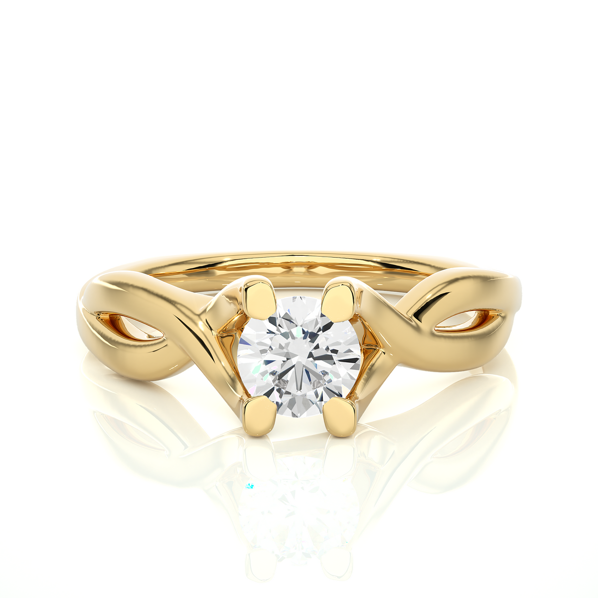 Solitaire Split Shank Ring featuring round lab grown diamond center stone