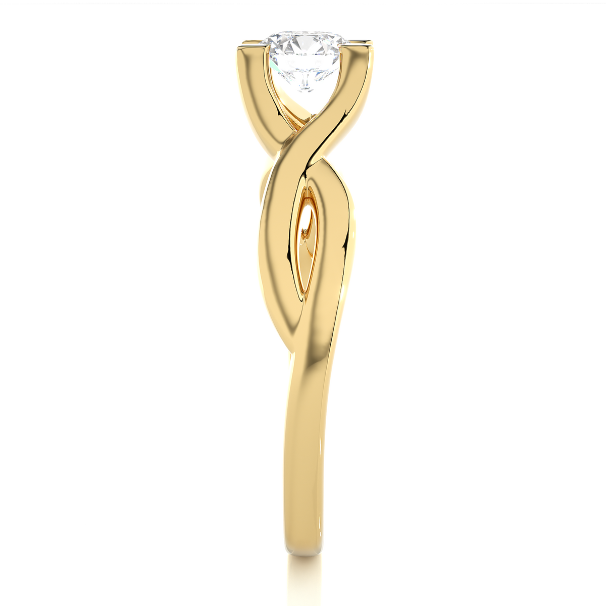 Round shape diamond ring with open split shank band design