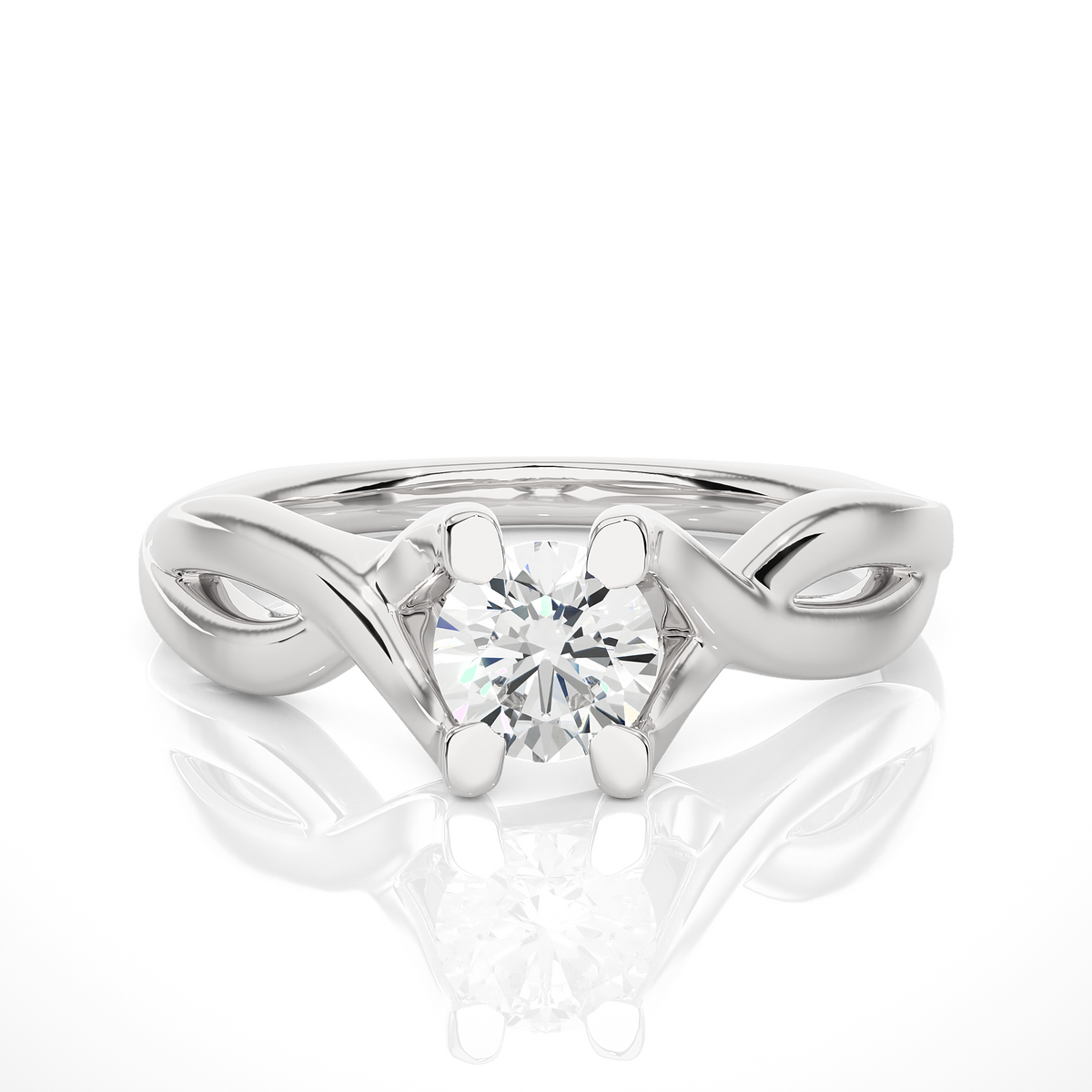 Lab Grown Round Diamond Solitaire Split Shank Ring with polished band design