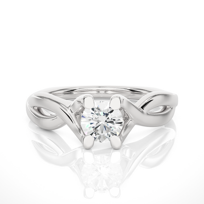 Lab Grown Round Diamond Solitaire Split Shank Ring with polished band design