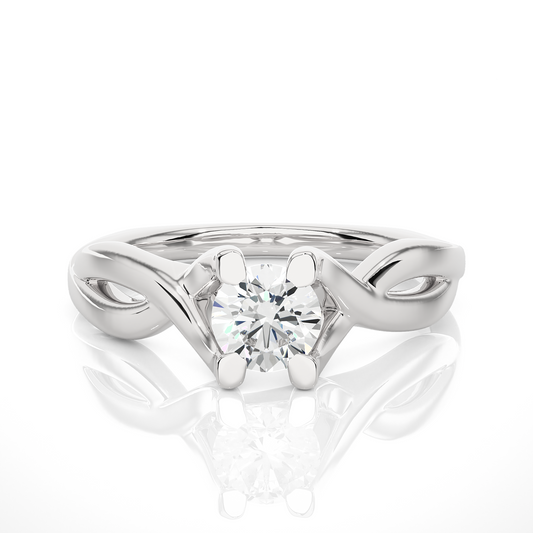 Lab Grown Round Diamond Solitaire Split Shank Ring with polished band design