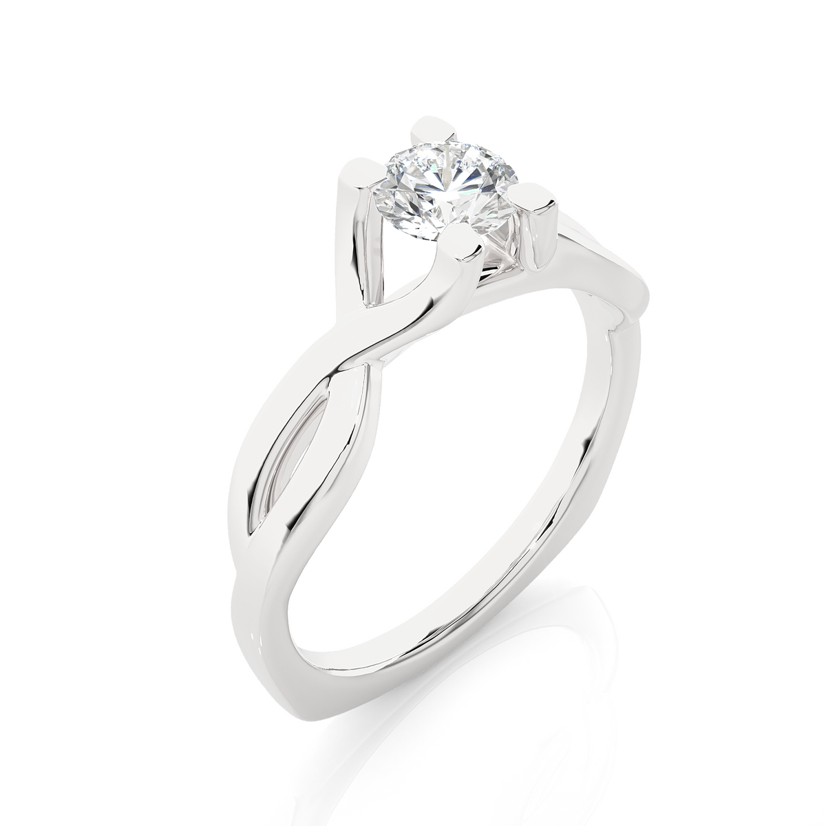 Hand wearing round lab grown diamond split shank ring