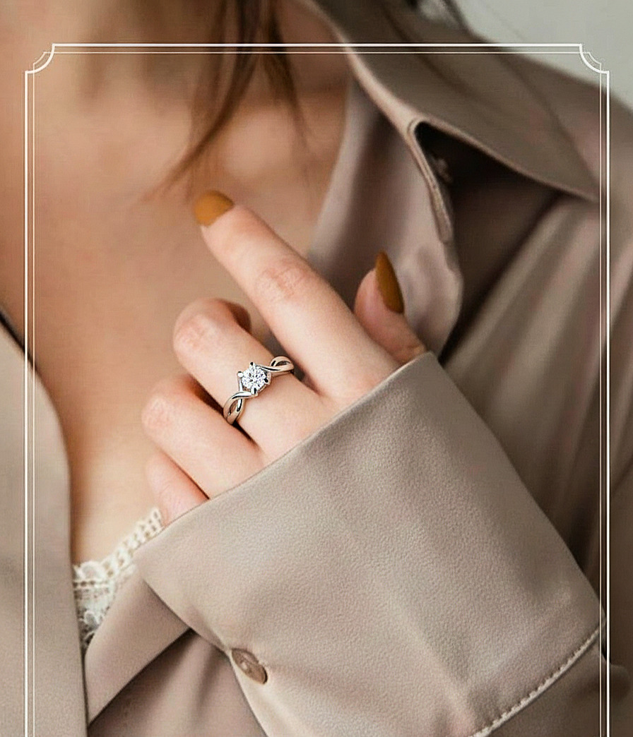 360 view video of lab grown round diamond solitaire split shank ring rotating on white background