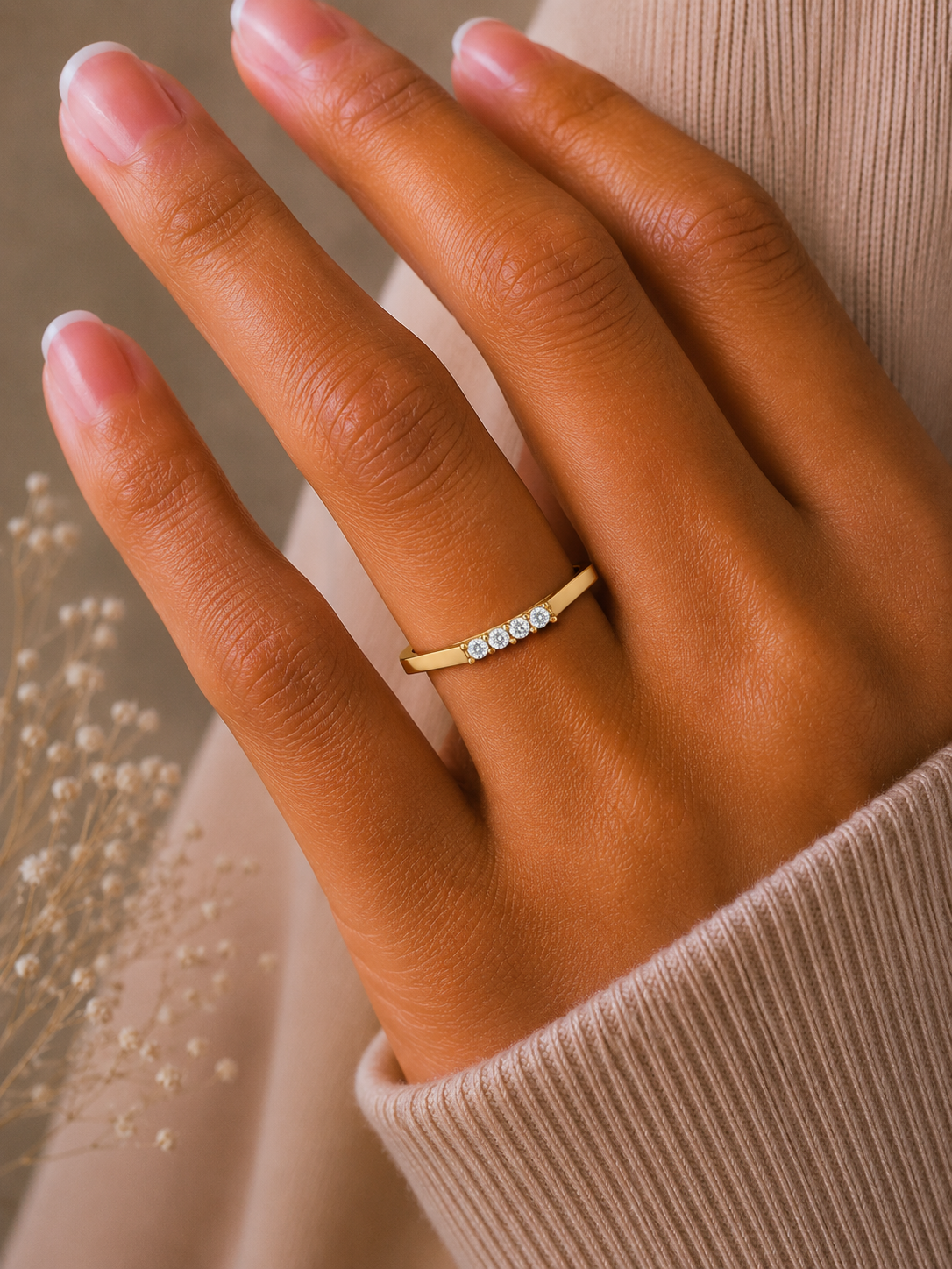 Lab Or Natural Diamond Shaped Round Diamond Band Ring In 14K Solid Gold Gift For Her - HIGHCARAT DIAMONDS