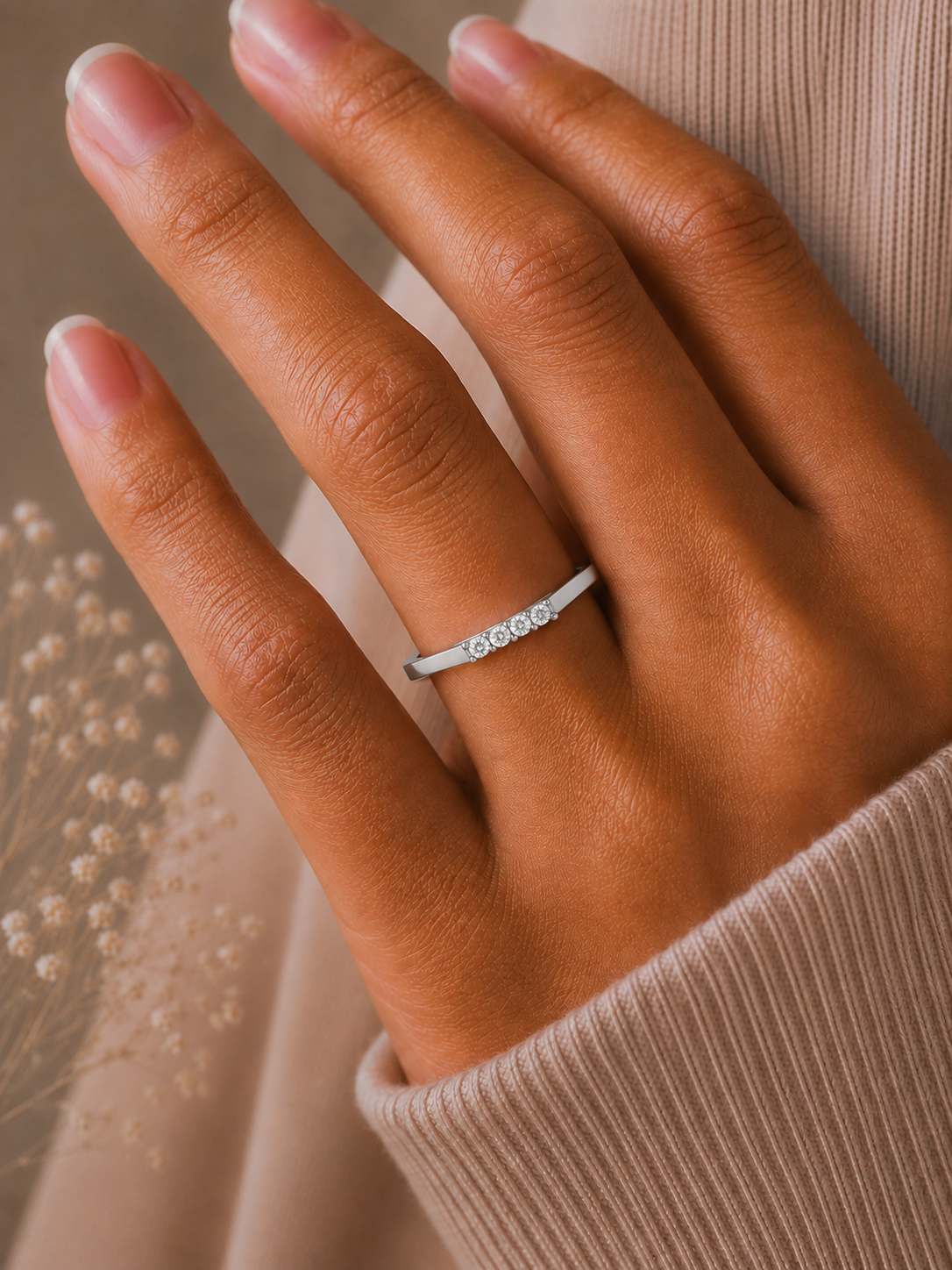 Lab Or Natural Diamond Shaped Round Diamond Band Ring In 14K Solid Gold Gift For Her - HIGHCARAT DIAMONDS