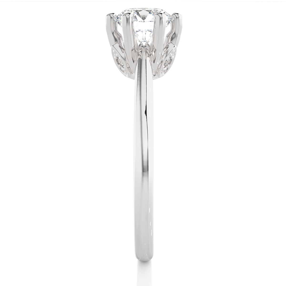 Side profile of round cut lab diamond engagement ring