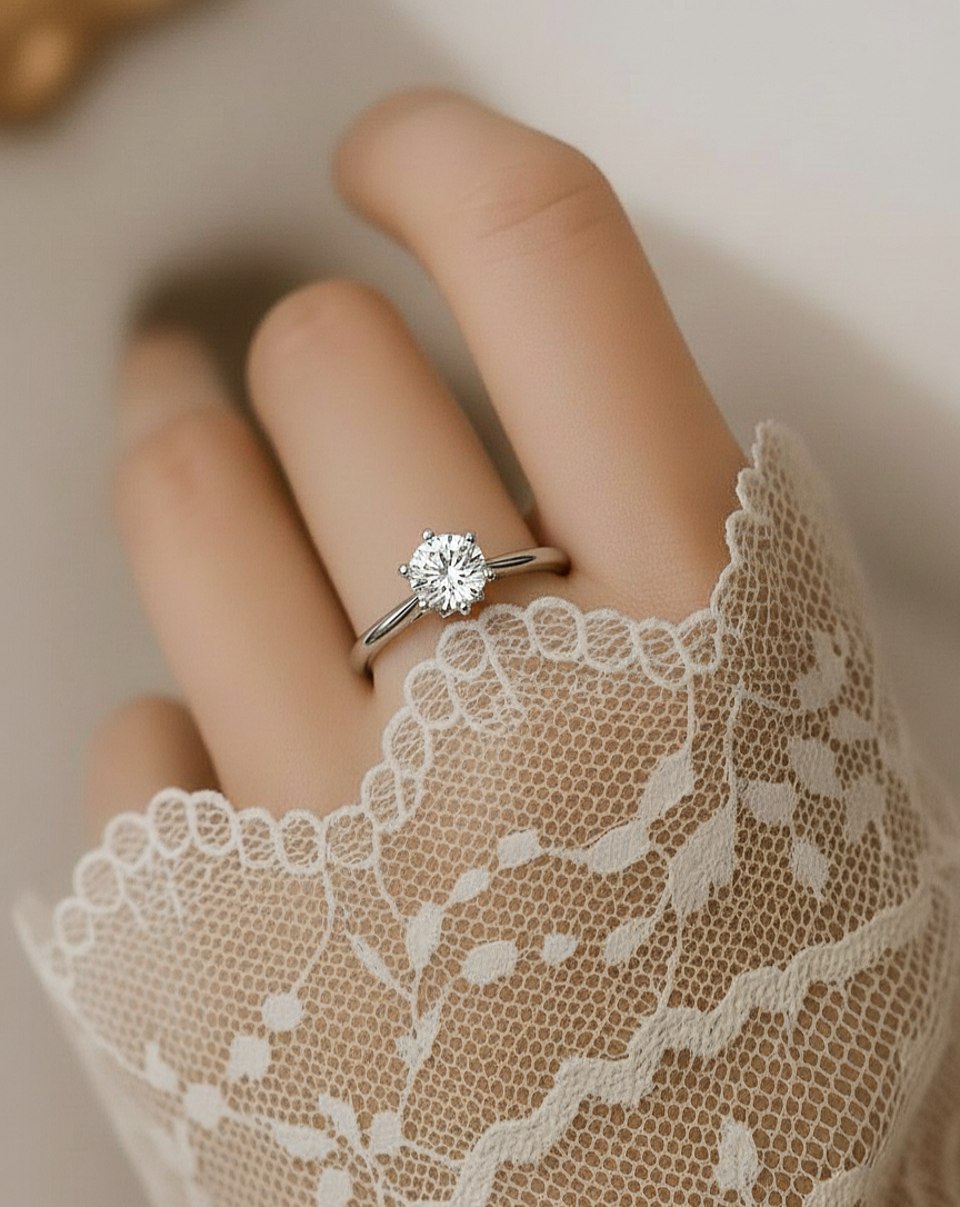 360 view video of round cut lab grown diamond engagement ring rotating on white background