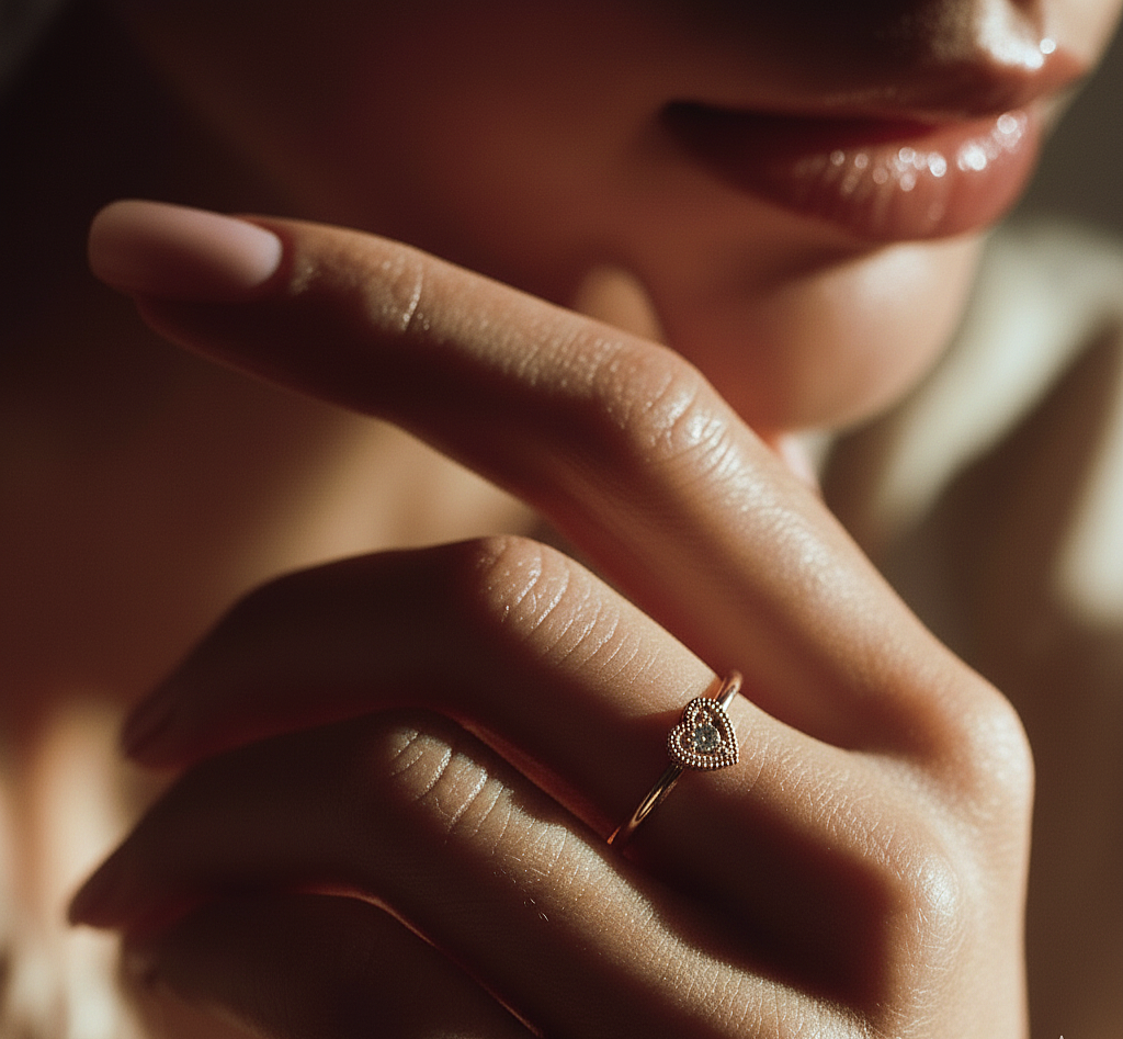 Hand wearing round shape lab grown diamond proposal ring