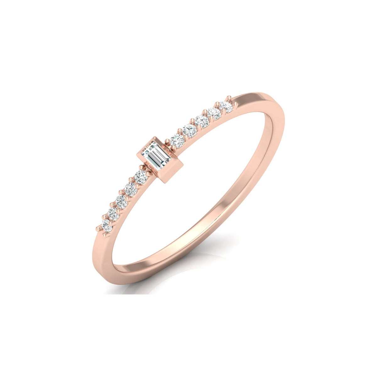 Labgrown Baguette Diamond Ring With Round Side Stones Sparkle In 14K Solid Gold - HIGHCARAT DIAMONDS