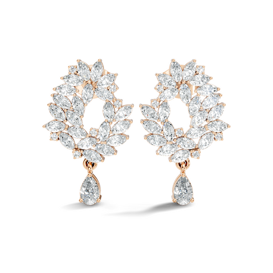 14K Rose Gold Marquise Cluster Earrings with Pear Drop Wedding & Party Jewelry For Her - HIGHCARAT DIAMONDS