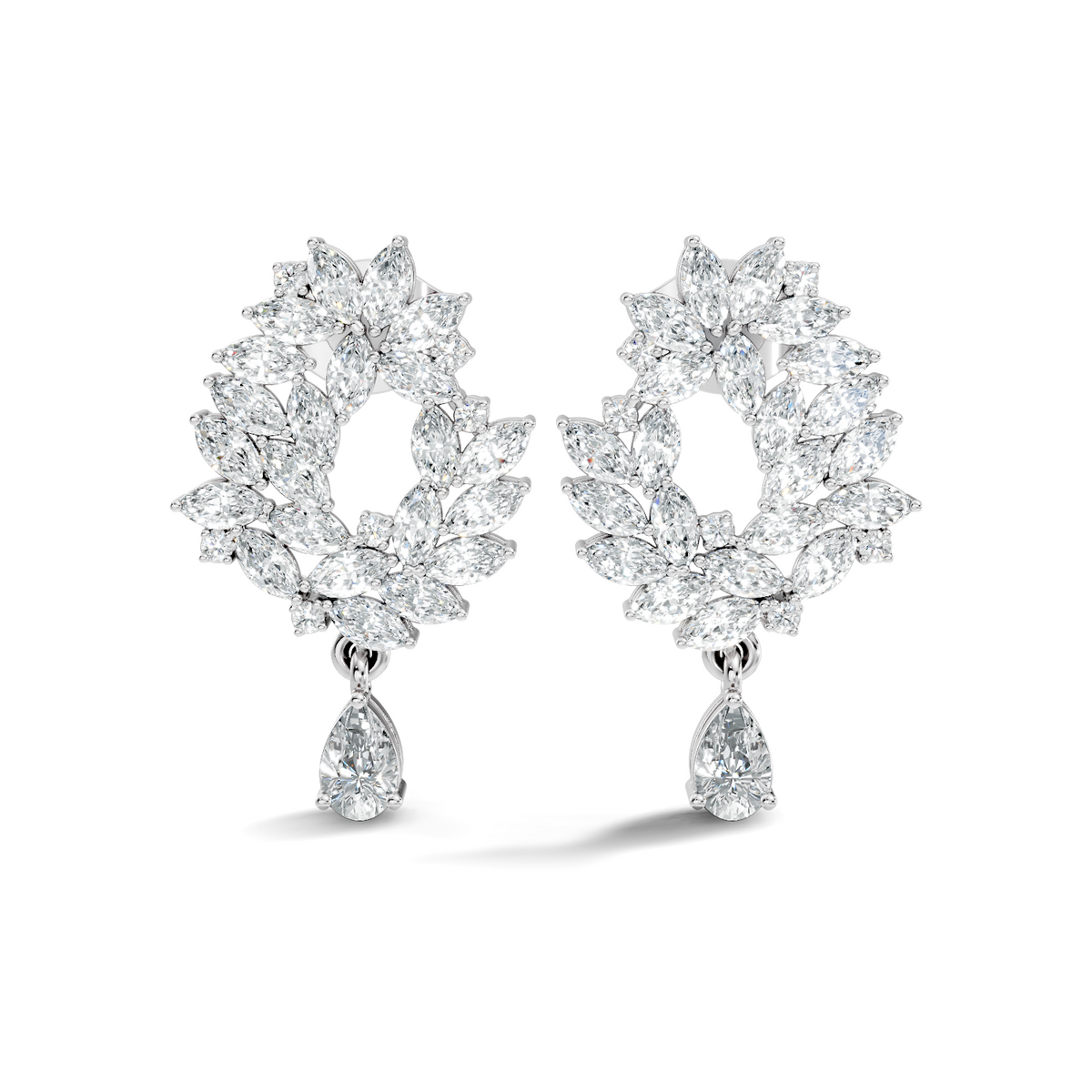 14K Rose Gold Marquise Cluster Earrings with Pear Drop Wedding & Party Jewelry For Her - HIGHCARAT DIAMONDS