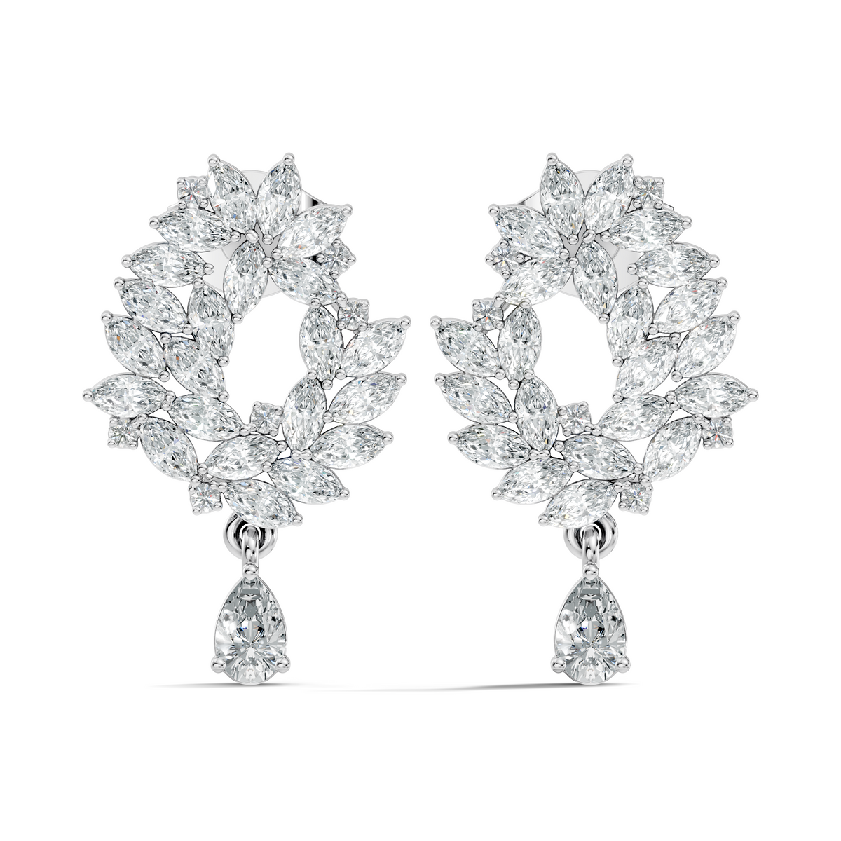 14K Rose Gold Marquise Cluster Earrings with Pear Drop Wedding & Party Jewelry For Her - HIGHCARAT DIAMONDS