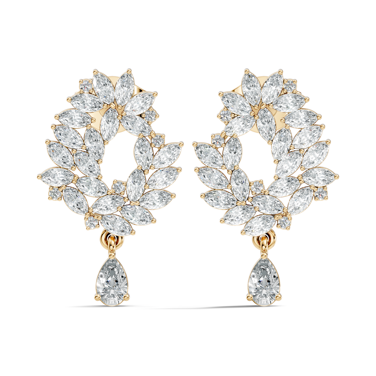 14K Rose Gold Marquise Cluster Earrings with Pear Drop Wedding & Party Jewelry For Her - HIGHCARAT DIAMONDS