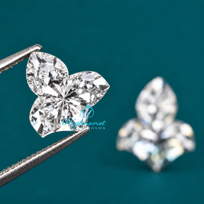 Leaf shaped lab grown diamond angled side view