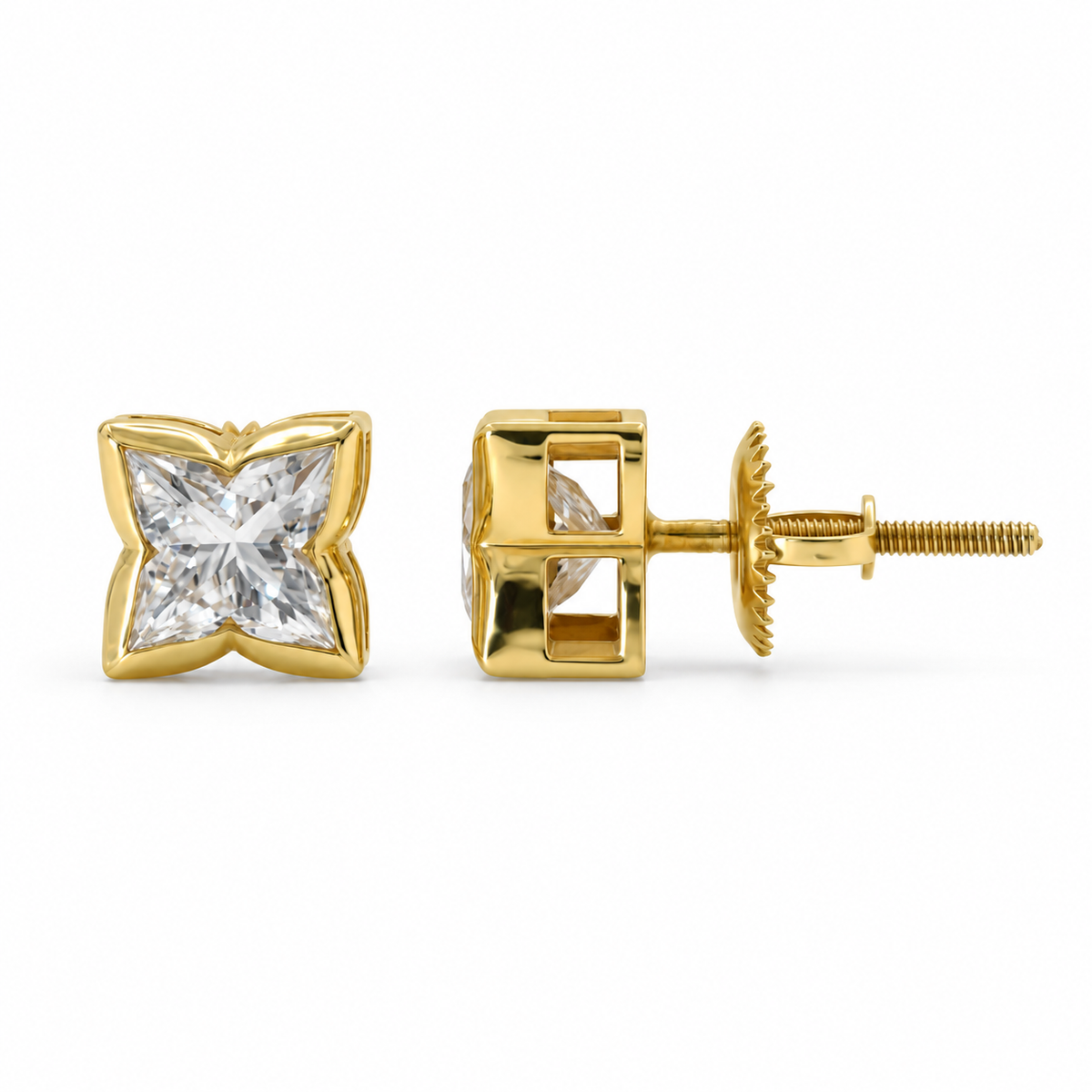 Lily Cut Lab Grown Diamond Bezel Set Stud Earring
