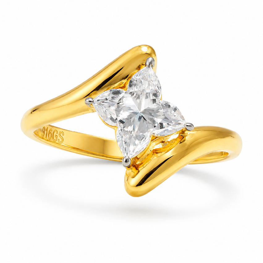 Lily Flower Cut Lab Grown Diamond Bypass Solitaire Ring - HIGHCARAT DIAMONDS