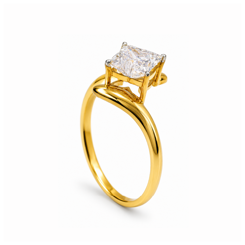 Lily Flower Cut Lab Grown Diamond Bypass Solitaire Ring - HIGHCARAT DIAMONDS