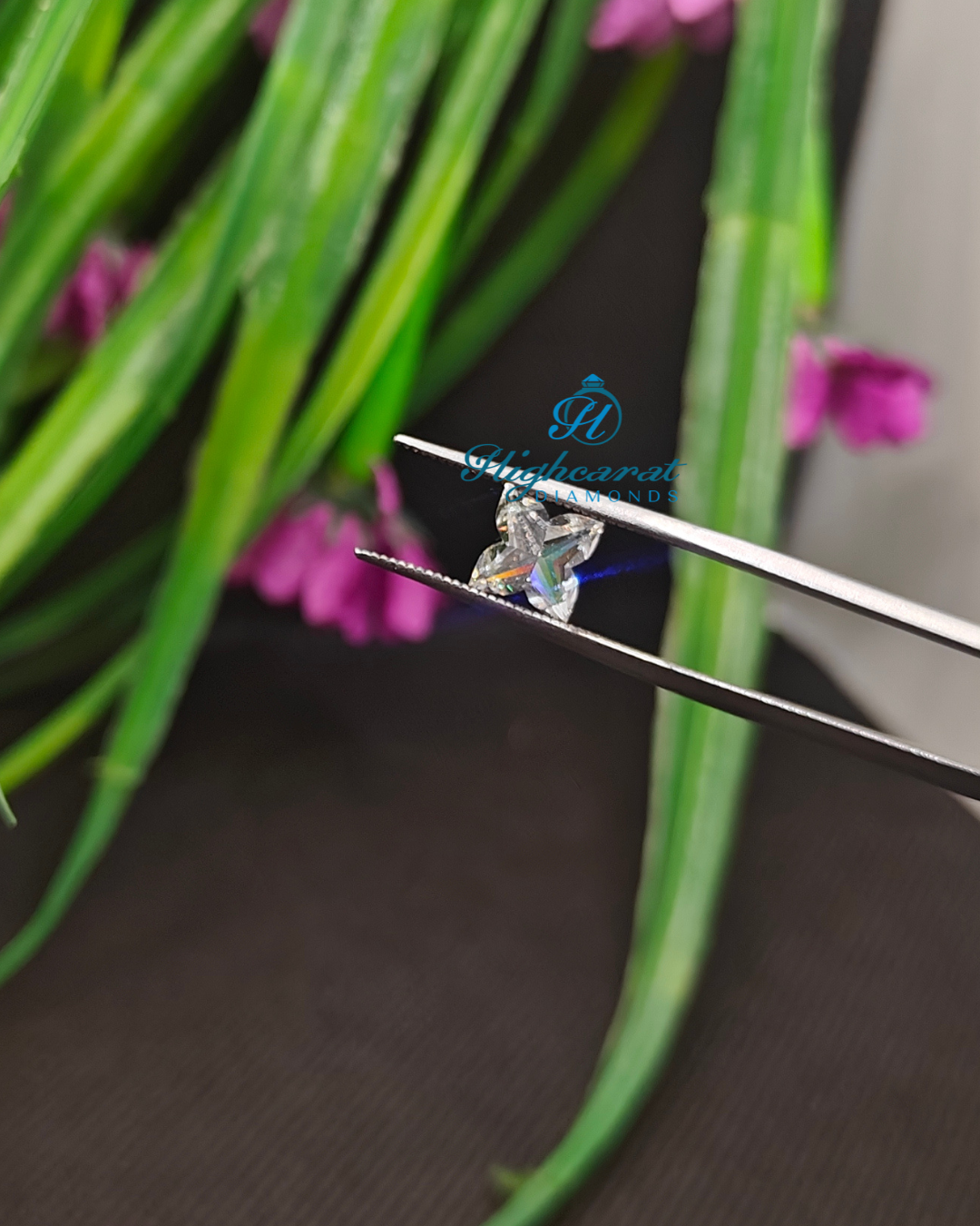 Lily Flower Cut Lab Grown Diamond with custom floral silhouette and bright reflection