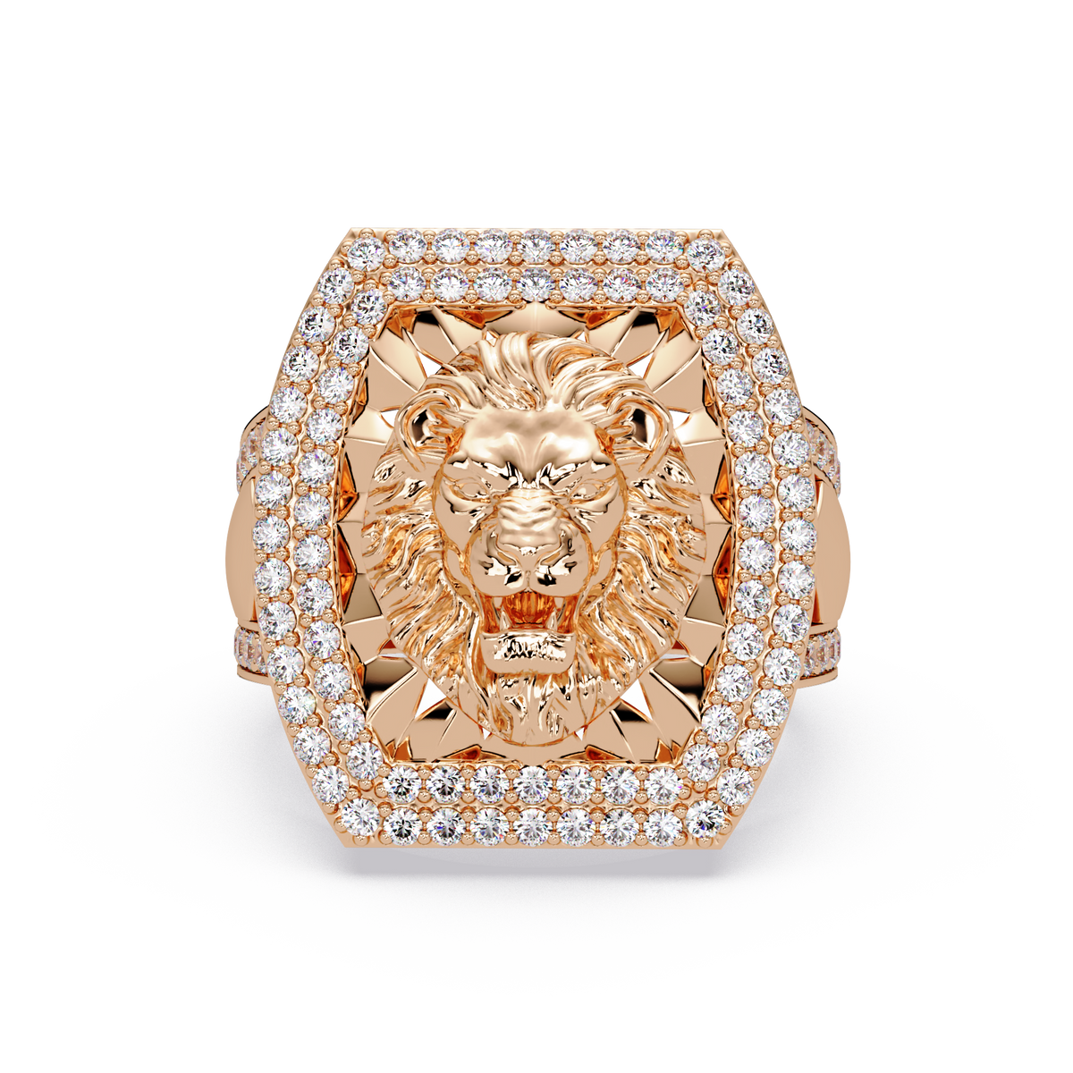 Lion Head Lab Grown Diamond Halo Signet Ring - HIGHCARAT DIAMONDS