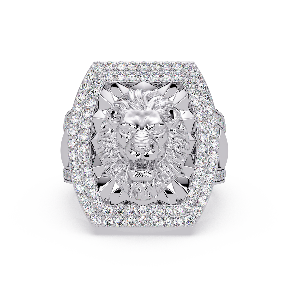 Lion Head Lab Grown Diamond Halo Signet Ring - HIGHCARAT DIAMONDS