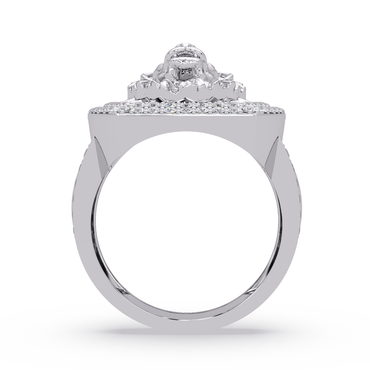 Lion Head Lab Grown Diamond Halo Signet Ring - HIGHCARAT DIAMONDS