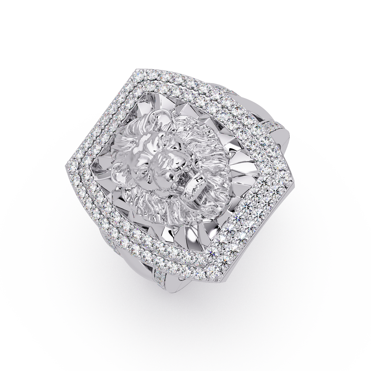 Lion Head Lab Grown Diamond Halo Signet Ring - HIGHCARAT DIAMONDS