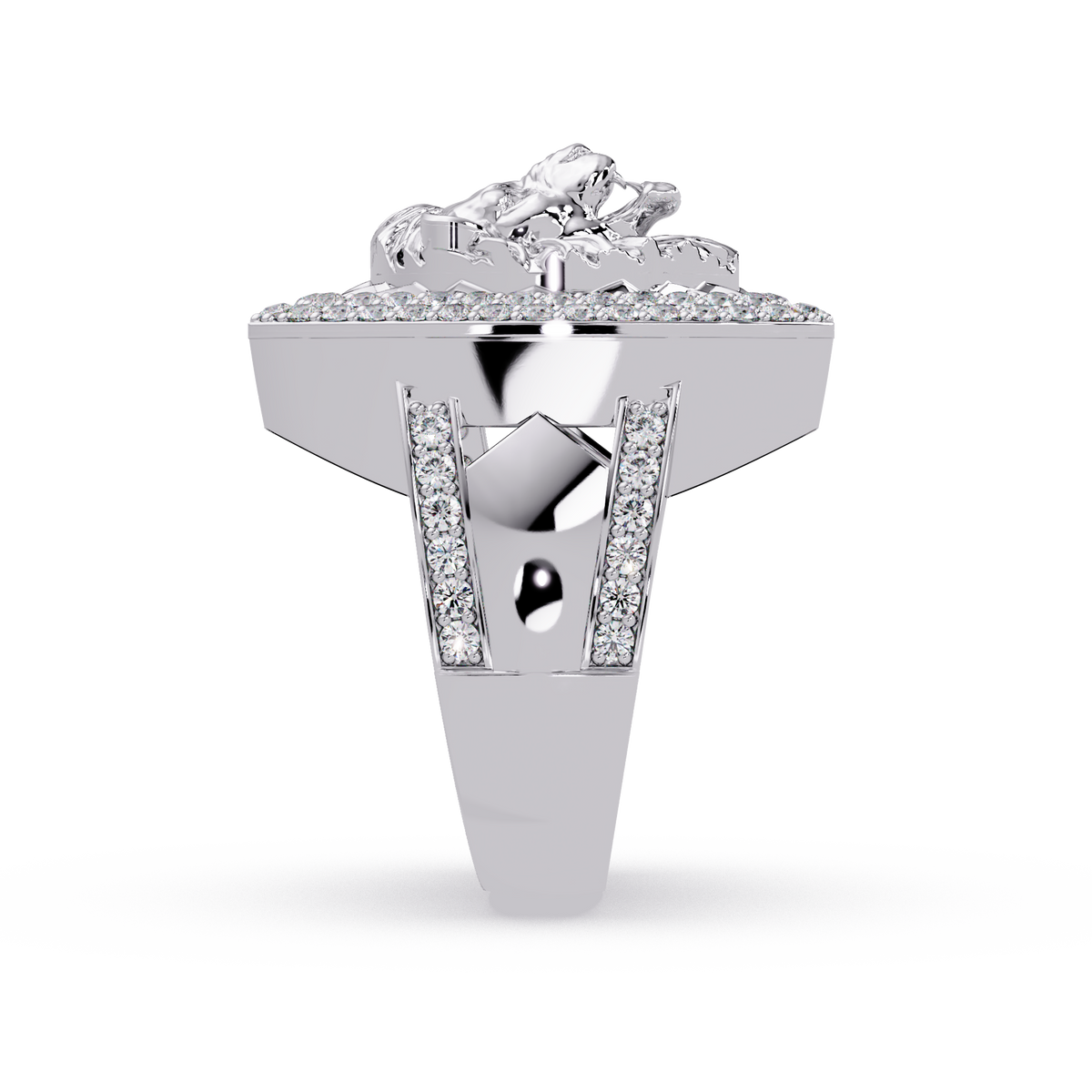 Lion Head Lab Grown Diamond Halo Signet Ring - HIGHCARAT DIAMONDS