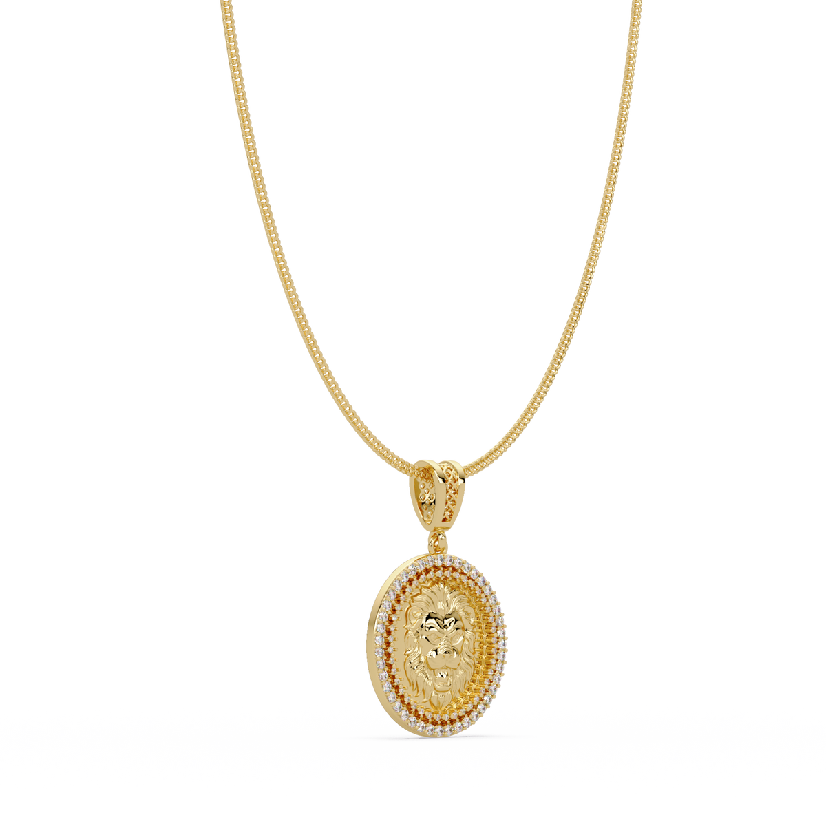 Lion Head Medallion Lab Grown Diamond Rose Gold Pendant Necklace - HIGHCARAT DIAMONDS